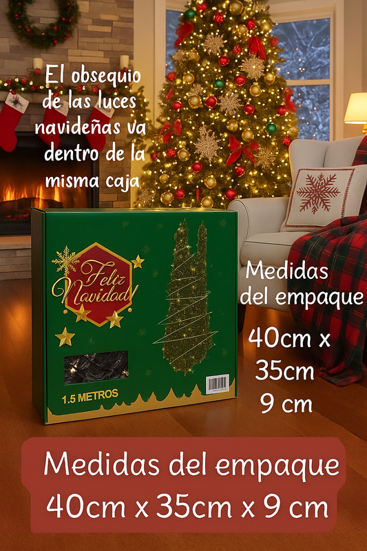 ARBOL DE NAVIDAD PLEGABLE 1.60CM + LUCES NAVIDEÑAS GRATIS